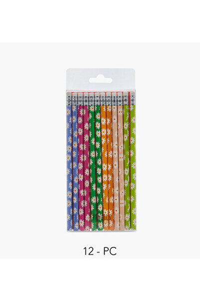Lifestyle عبوة من 12 قلم رصاص مطبوع عليه زهور مع ممحاة - HB