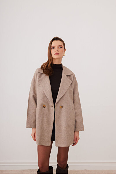 SevdeUgur Women's Mocha Mocha Oversized Lined Melton Coat - Sevde Ugur