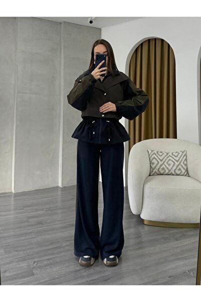 Coral Tranç Detaylı Takım 37063 Lacivert - Kahve