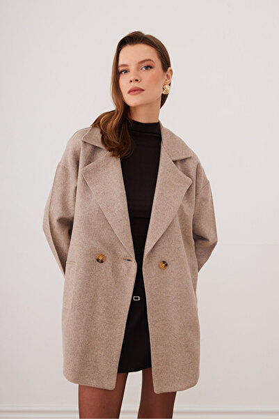 SevdeUgur Γυναικείο παλτό με επένδυση σε χρώμα κρύο καφέ μόκα - Sevde Ugur