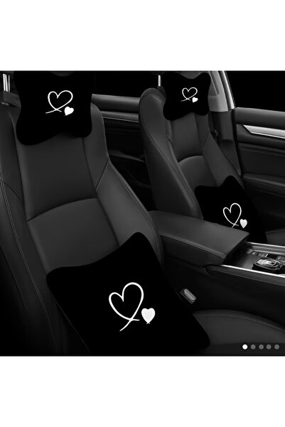 So Iconic 4 adet Kalp Baskılı Araç İçi Boyun ve Bel Yastığı Seti / Araba Akse...