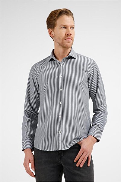 İmza Μαύρο-λευκό ριγέ μοτίβο ιταλικού γιακά με μακριά μανίκια, χωρίς τσέπες, ...