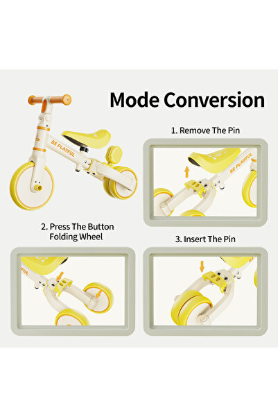 B.Duck - 3-in-1 Toddler Bike, Balance, Sliding, Tricycle Modes, Indoor/Outdoor, White, 1.5-3 Y