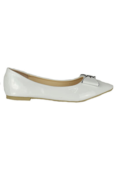Elis Fashion Balerini albi cu fundita #1435
