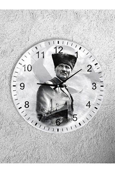 Olinpa NELOMIVO STAKLENI ZIDNI SAT, I STOLNI I ZIDNI SAT ATATURK CRNO-BELI PO...