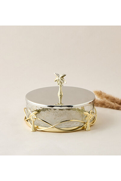 Lifestyle صندوق زينة مزين بغطاء على شكل شجرة نخيل - 24 × 24 × 15 سم