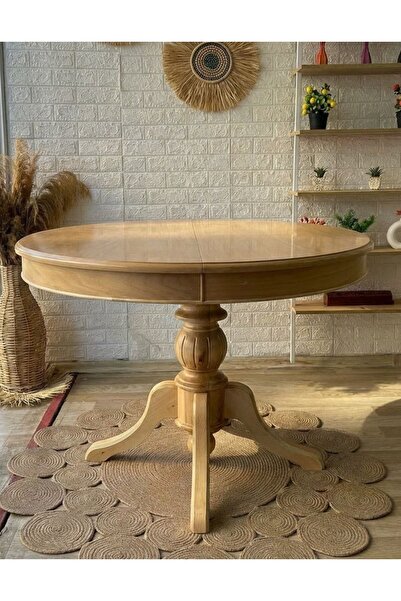 silla Baba Ayaklı Masa Ahşap Yuvarlak Naturel Renkli Açılır Masa (ÇAP 100 CM)