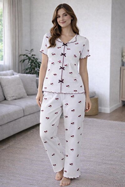 Rosa Lui Set de pijamale cu mâneci scurte din bumbac material reiat cu model ...