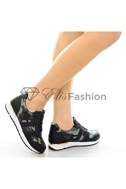 Elis Fashion Pantofi Sport negri cu imprimeu camuflaj #4147