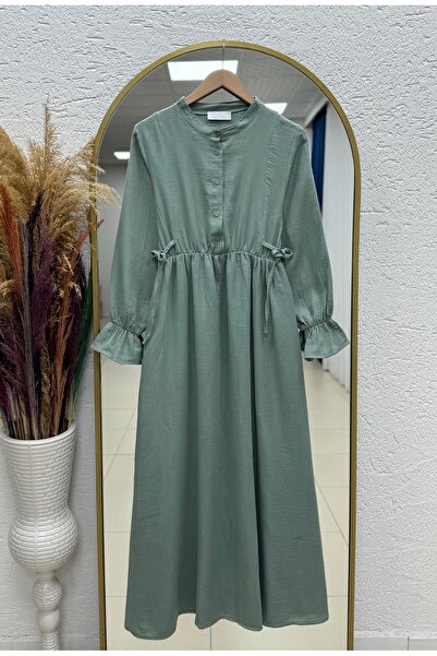 MİHRA STORE Almina Muslin Lace-Up Dress-Na2418 Mint