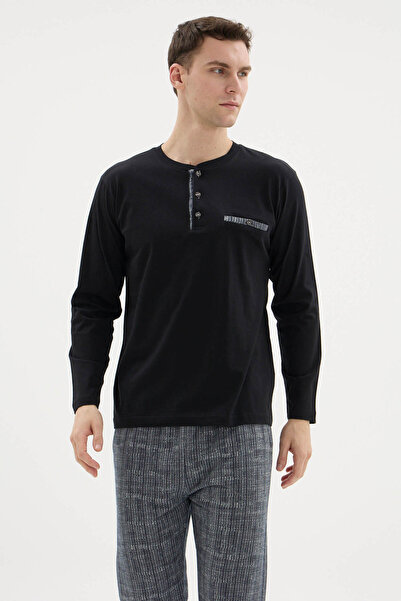 KLY New 2026 Buttoned Midi Collar Stylish Design Men's Pajama Set