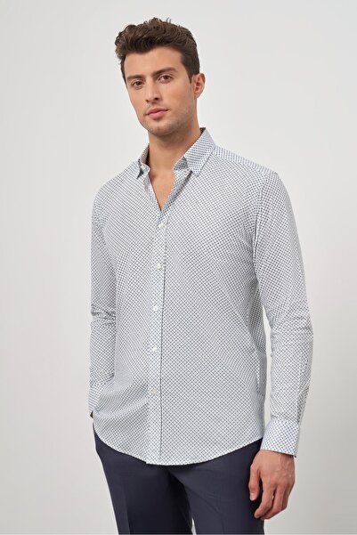 İmza قميص أبيض بأكمام طويلة وياقة بيرفيكتو بدون جيوب من القطن الكلاسيكي بقصة ...