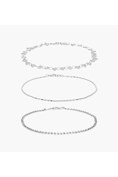 Lifestyle Pack of 3 Metallic Embellished Anklet