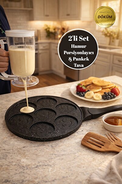 CHEFTİME 2'li Set Pankek Tava & 900 ml Hamur Porsiyonlayıcı Aparatı