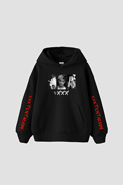 Sekizbiraltı Xxxtentacion Printed Oversize Unisex Black Hoodie