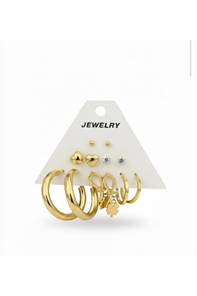 stainless steell gold renk 12 adet (6 çift) paslanmaz çelik küpe set 2