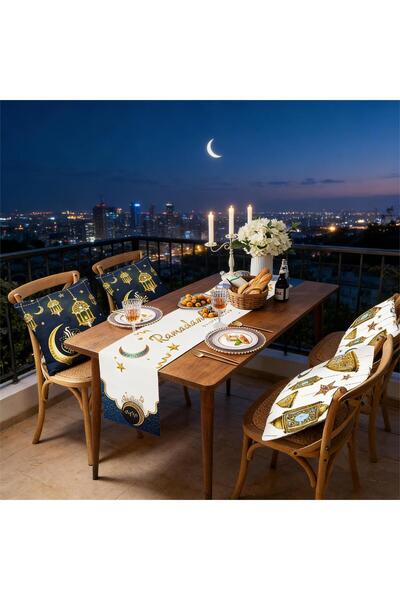 Pomefar طقم غطاء وسادة ومفرش طاولة رمضاني، ديكور رمضاني عالي الجودة، مثالي لت...