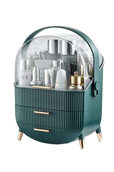 Arabest 2 Layers Green Cosmetic Storage Box, with Storage Box and Clear Lid