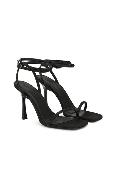 Dıvarese Siyah Kadın Taşlı Sandalet