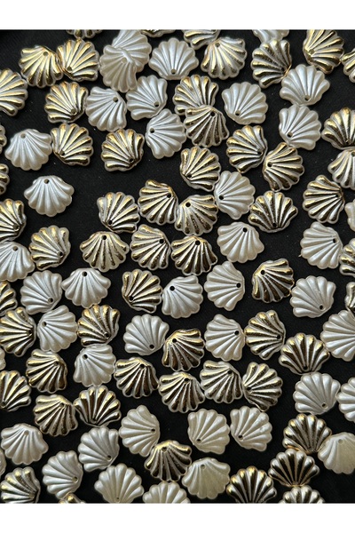 Bijumix Aksesuar 30 Adet Deniz Kabuğu Boncuk 15,5 mm | Beyaz Sedefli Altın Ya...