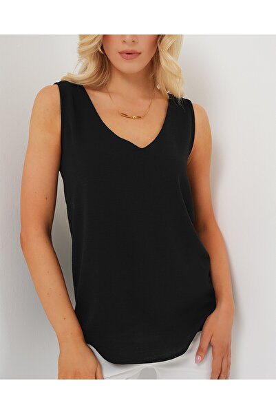 Modamorfo V-Neck Zero Sleeve Blouse 950 - Black