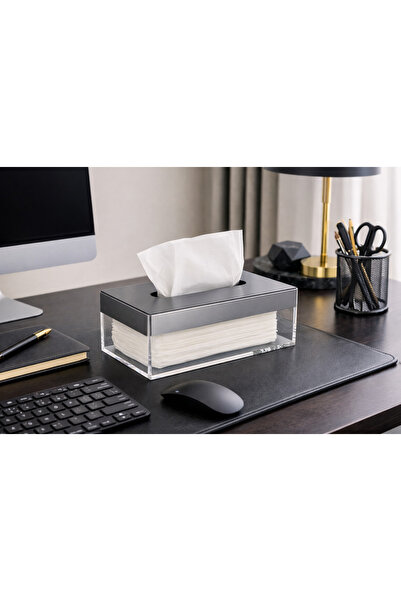 Dania 🖤 ​​Clear acrylic tissue box with a matte black lid – luxurious modern...