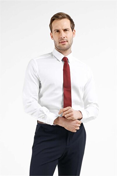 İmza قميص أبيض بأكمام طويلة وياقة صلبة ونقشة ذاتية الصنع مصنوع من القطن بنسبة...