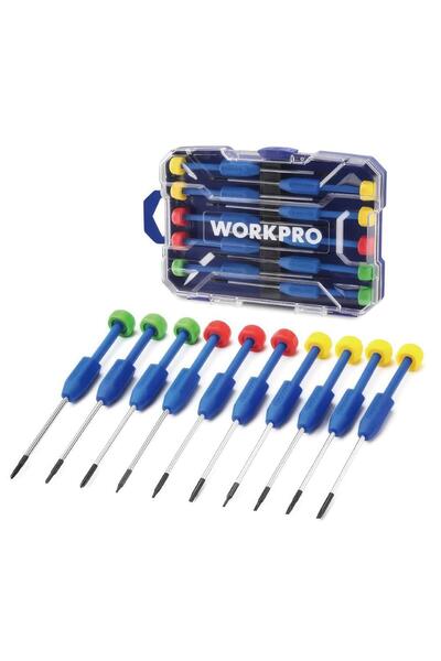 Workpro WP200530 CR-V 10 Parça Profesyonel Manyetik Hassas Tornavida Seti