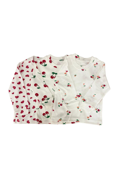 TWOO KİDS Kız Bebek Pamuklu Desenli Uzun Kollu Pijama Üst Seti 4'lü Avantaj P...