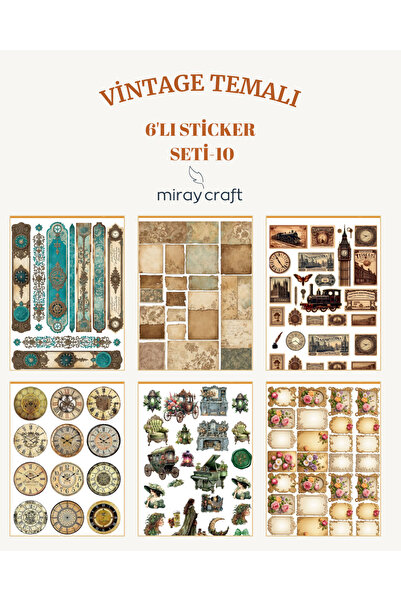 MirayDesign 6 Sayfa Vintage Temalı Sticker Seti (12*17 cm)/Scrapbook, Bullet ...