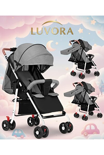LUVORA Foldable baby stroller - Sturdy frame - Leather handle - Full reclinin...