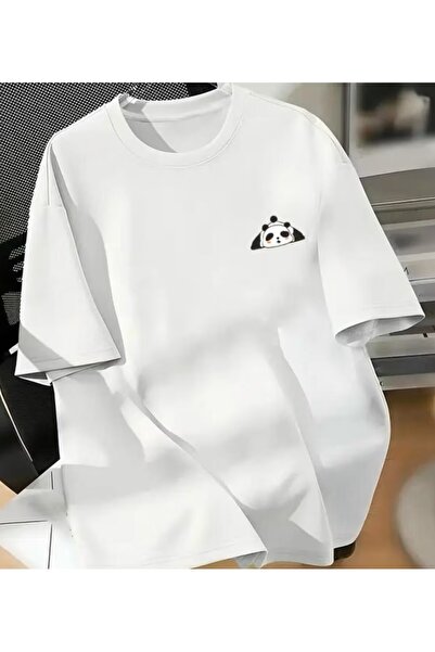 LELVANİ Yorgun Panda Printed Basic T-Shirt