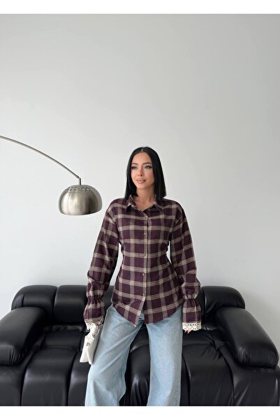 ebru akten butik Cămașă cu dantelă la capătul mânecilor și detaliu la spate