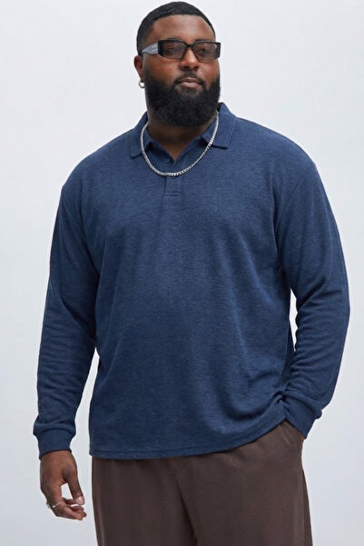 Maccali Men's Trend Large Size Blue Polo Collar T-Shirt