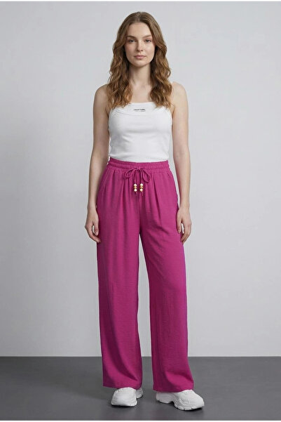 Quzu Elastic Waistband Detailed Trousers Fuchsia