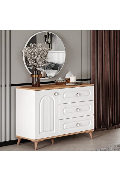 GuneyStore Bohem Komple MDF Atlantik Çam - Beyaz Aynalı Şifonye