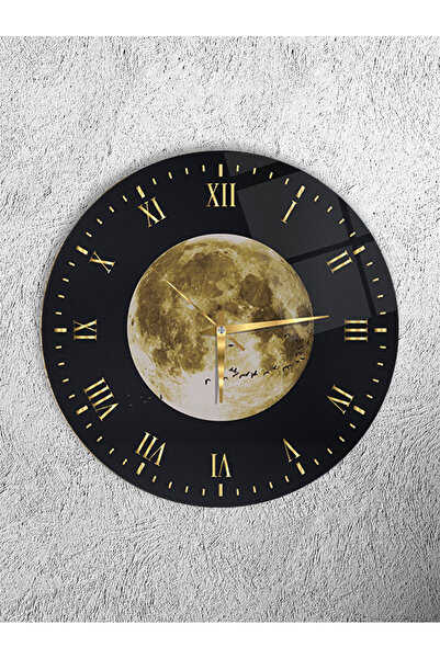 Olinpa Unbreakable Glass Wall Clock, Designed with Gold Moon Figure on Both T...