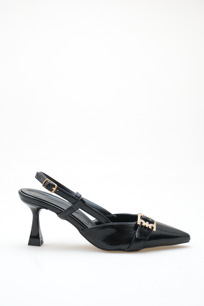 ELAIA SHOES Mona Black Pointed Toe Buckle Detailed Thin Heeled Women's Shoes