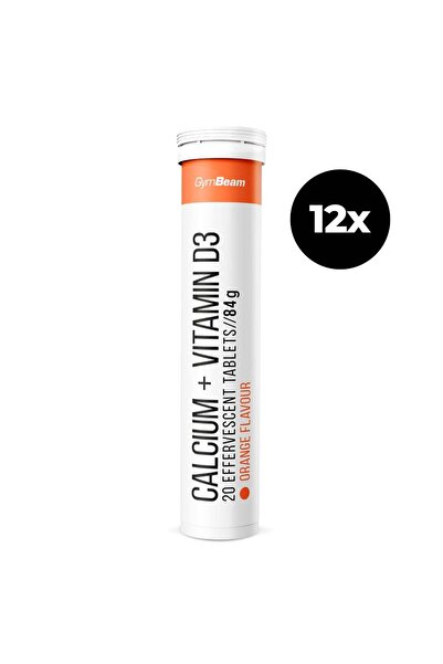 GymBeam Calciu efervescent + Vitamina D3, 12 x 20 comprimate, portocaliu