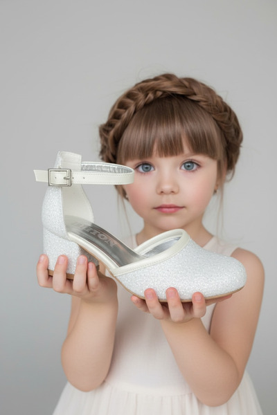 Adım Dünyası Pantofi cu toc argintiu pentru fete – Rochie de seară cu legătur...