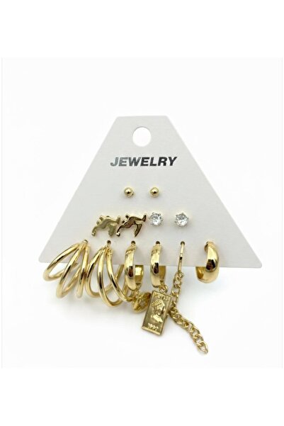 stainless steell Gold Color 12 Pcs (6 Pairs) Stainless Steel Earring Set 11