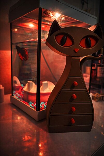 Adel3D Çekmeceli Kedi Takı Kutusu – Masaüstü Takılık Organizer