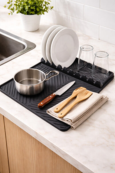 Homerest Mikrofiber Silikon Bulaşık Kurulama Matı Kurutma Örtüsü Tezgah Üstü ...