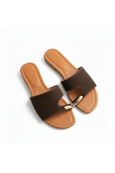 NE&VE SHOES Brown Suede Genuine Leather Buckle-Strap Flip-Flops for Women, St...