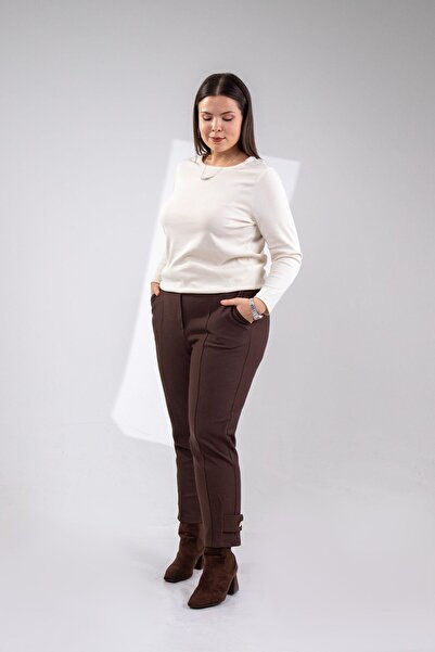 Roxxlen بنطلون نسائي بتفاصيل عند الساق مقاس كبير