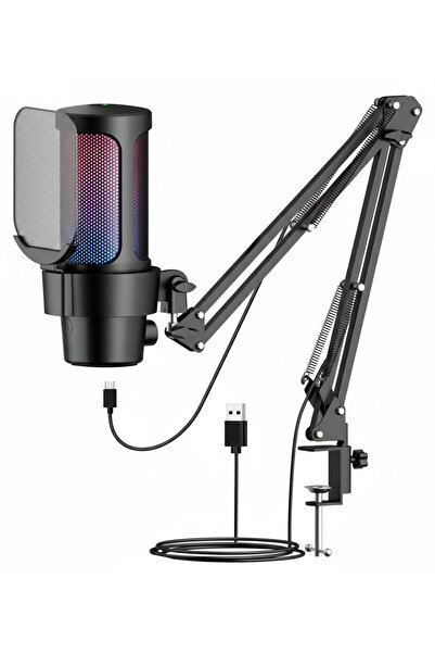 Zilvana USB Rgb Condenser Microphone + Boom Arm Stand Set |   Noise Reduction...