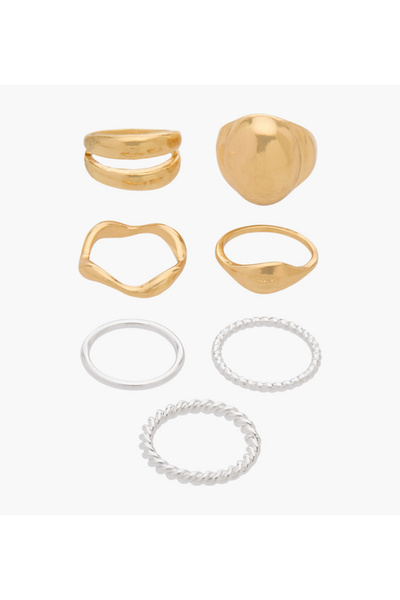 Lifestyle Assorted Metallic Ring - Set of 7