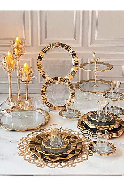 ROSSEV Spoliare Gold 28 Parça Cam Çay Seti