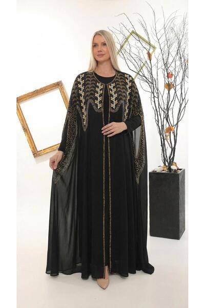 MİSS DİAMOND Stoned Embroidered Black Stylish Hijab Abaya