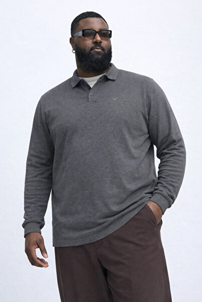 Maccali Men's Trend Large Size Smoked Polo Collar T-Shirt